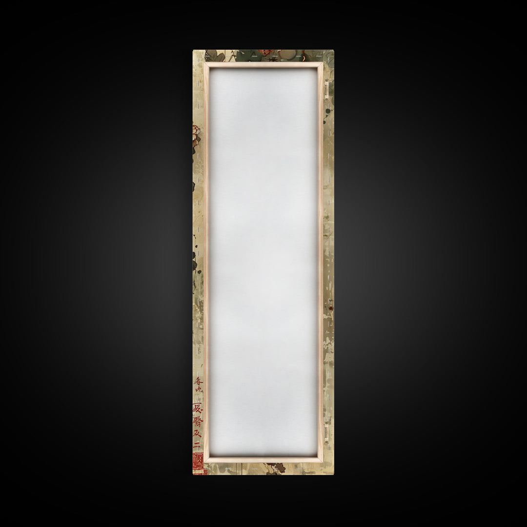 Vintage Mandolin, Autumn Foliage, Japanese Art, Skinny Art, Tall Art, Framed Canvas Print, Ukiyo-e Style