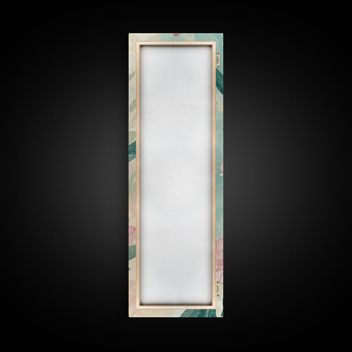 Skinny Art Pink Oleander Flowers In Japanese Style Wood Block Print Elegant Pastel Hues On Framed Canvas Print, Tall Art Ukiyo-e