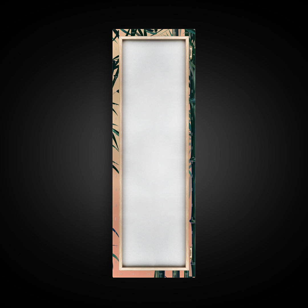 Framed Canvas Print Of Bamboo Stalks And Red Sun, Traditional Japanese Style Wall Art Ready To Hang For Asian Inspired Decor