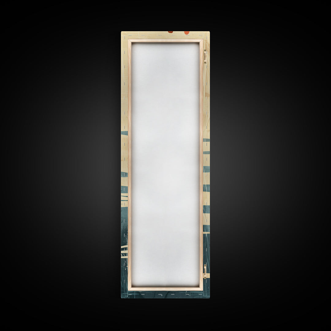 Skinny Art Tall Art Framed Canvas Print Minimalist Cattail Plants With Abstract Lines And Earthy Tones Ukiyo-e Japanese Style Art