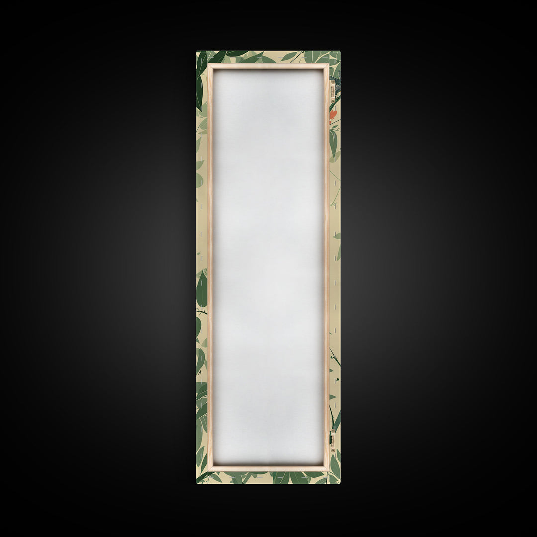 Skinny Art Tall Art Framed Canvas Print Birds Amongst Dense Greenery And Red Flowers Ukiyo-e Japanese Style Art Wood Block Print