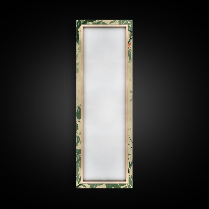 Skinny Art Tall Art Framed Canvas Print Birds Amongst Dense Greenery And Red Flowers Ukiyo-e Japanese Style Art Wood Block Print