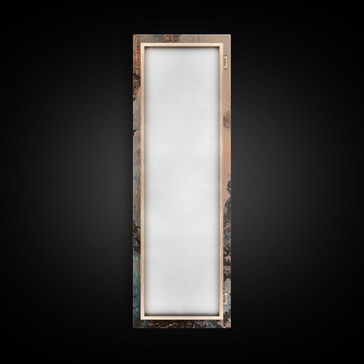 Warriors In A Dynamic Battle Scene With A Dramatic Sky And Fiery Background, Tall Skinny Art Wall Art Framed Canvas Print Japanese Style Art