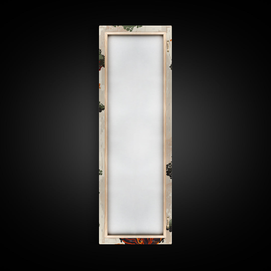 Curved Tree With Green Foliage Ukiyo-e Art Japanese Style Framed Canvas Print Wood Block Print Skinny Art Tall Art