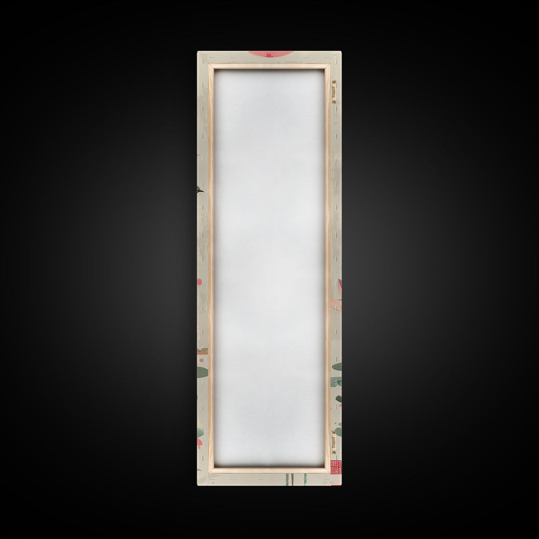 Autumn Maple Leaves Falling Tall Skinny Japanese Wall Art - Framed Canvas Print in Ukiyo-e Style