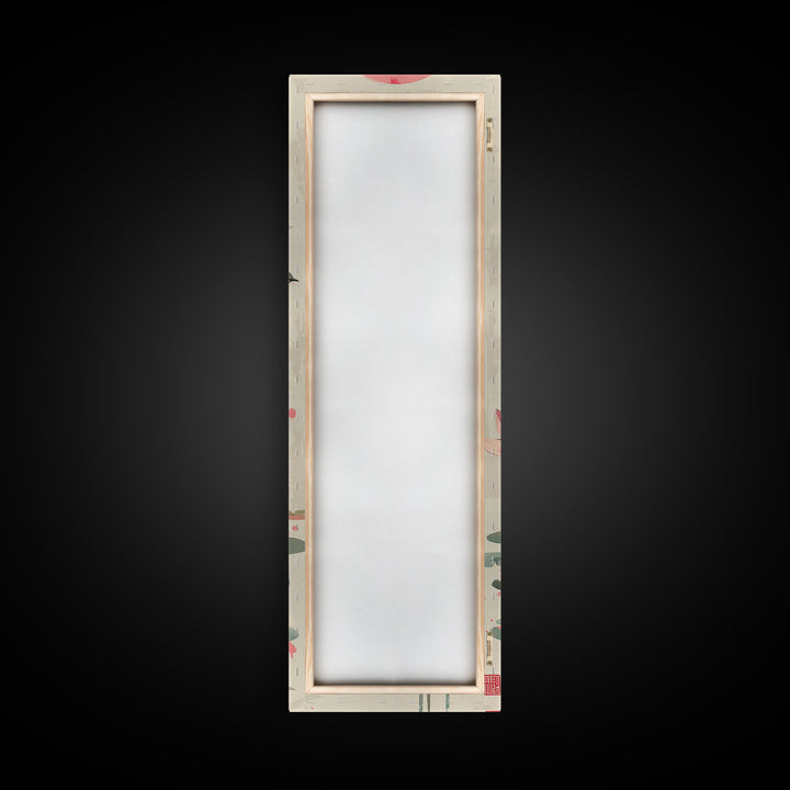 Autumn Maple Leaves Falling Tall Skinny Japanese Wall Art - Framed Canvas Print in Ukiyo-e Style