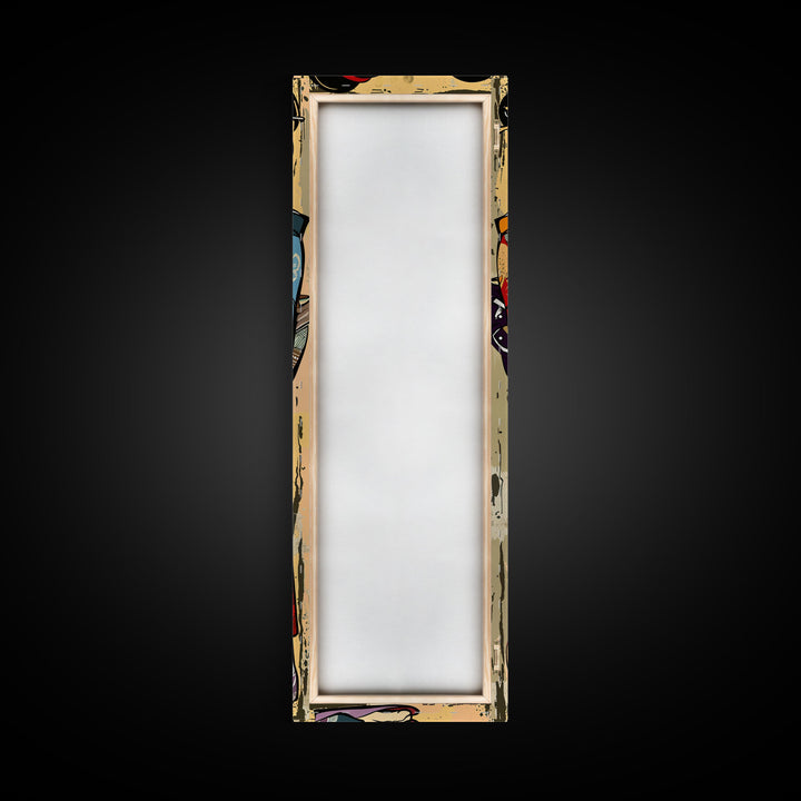 Japanese Couple in Traditional Kimono, Tall Skinny Framed Canvas Print for Wall Art