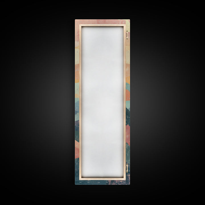 Abstract Sunset Over Rolling Hills, Japanese Art-Inspired Tall Framed Canvas Print for Wall Art