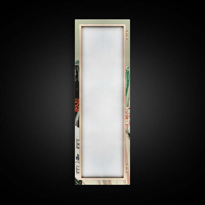 Array Of Japanese Sake Bottles With Minimalistic Labels Arranged Simple Composition Captured Tall Framed Canvas Print Bar Decor