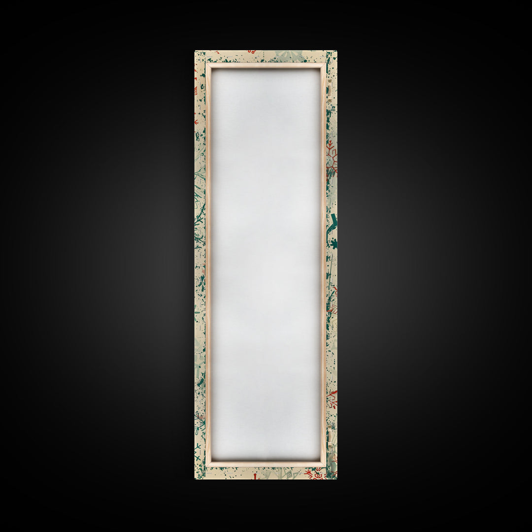 Snowflakes in Varied Sizes and Shapes Scattered on a Beige Canvas with a Distressed Texture Ukiyo-e Art Japanese Framed Canvas Print Skinny Tall Art