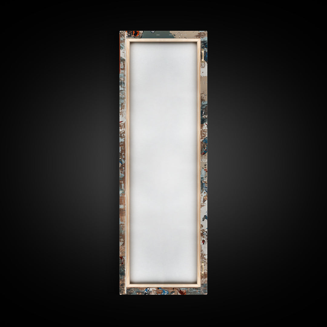 Battle Scene Featuring Warriors in Traditional Japanese Armor Ukiyo-e Art Framed Canvas Print Skinny Tall Art