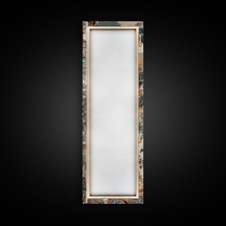 Battle Scene Featuring Warriors in Traditional Japanese Armor Ukiyo-e Art Framed Canvas Print Skinny Tall Art