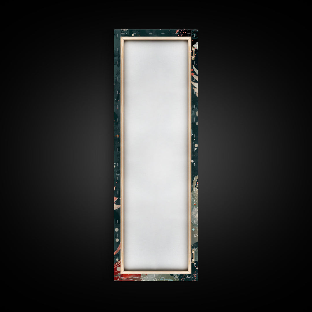 Majestic Eagle Japanese Art Skinny Wall Art Framed Canvas Print Soaring Above Lotus Flowers in Serene Water Scene