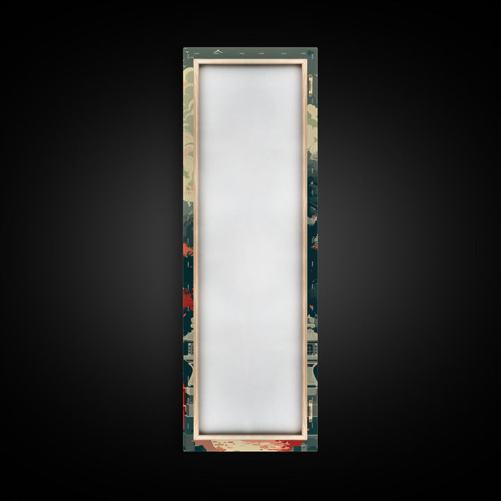 Japanese Style Art, Tall Art, Skinny Art, Pagoda Temple Wood Block Print Framed Canvas Print Ukiyo-e Art