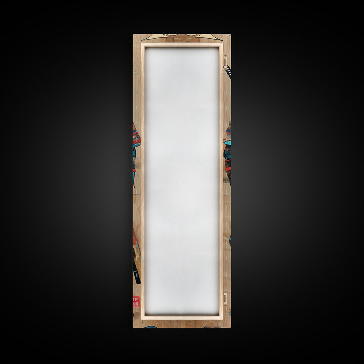 Skinny Art, Tall Art, Samurai Armor Wood Block Print Framed Canvas Print Japanese Style Art Ukiyo-e Art