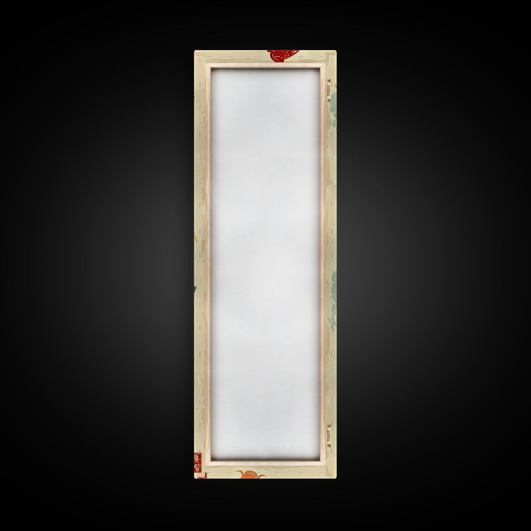 Ukiyo-e Art Of Two Koi Fish Intertwined In A Harmonious Composition, Skinny Art, Tall Art, Japanese Style Art, Wood Block Print, Framed Canvas Print