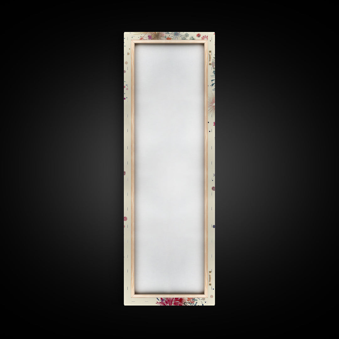 Skinny Art Tall Art Floral Burst Wood Block Print Japanese Style Art Vivid Explosions Of Colors Framed Canvas Print