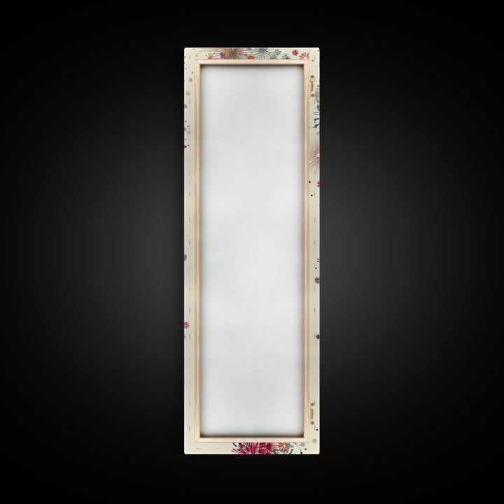 Skinny Art Tall Art Floral Burst Wood Block Print Japanese Style Art Vivid Explosions Of Colors Framed Canvas Print