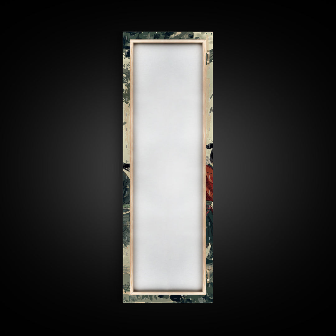 Skinny Art Tall Art Samurai Duel Wood Block Print Japanese Style Art Intense Battle Between Two Warriors Framed Canvas Print