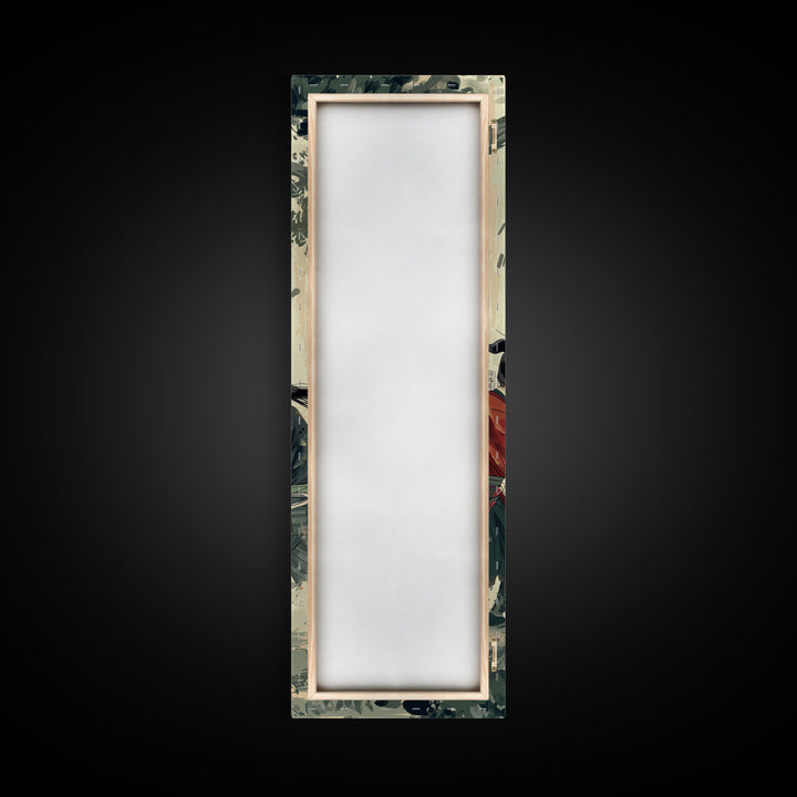 Skinny Art Tall Art Samurai Duel Wood Block Print Japanese Style Art Intense Battle Between Two Warriors Framed Canvas Print