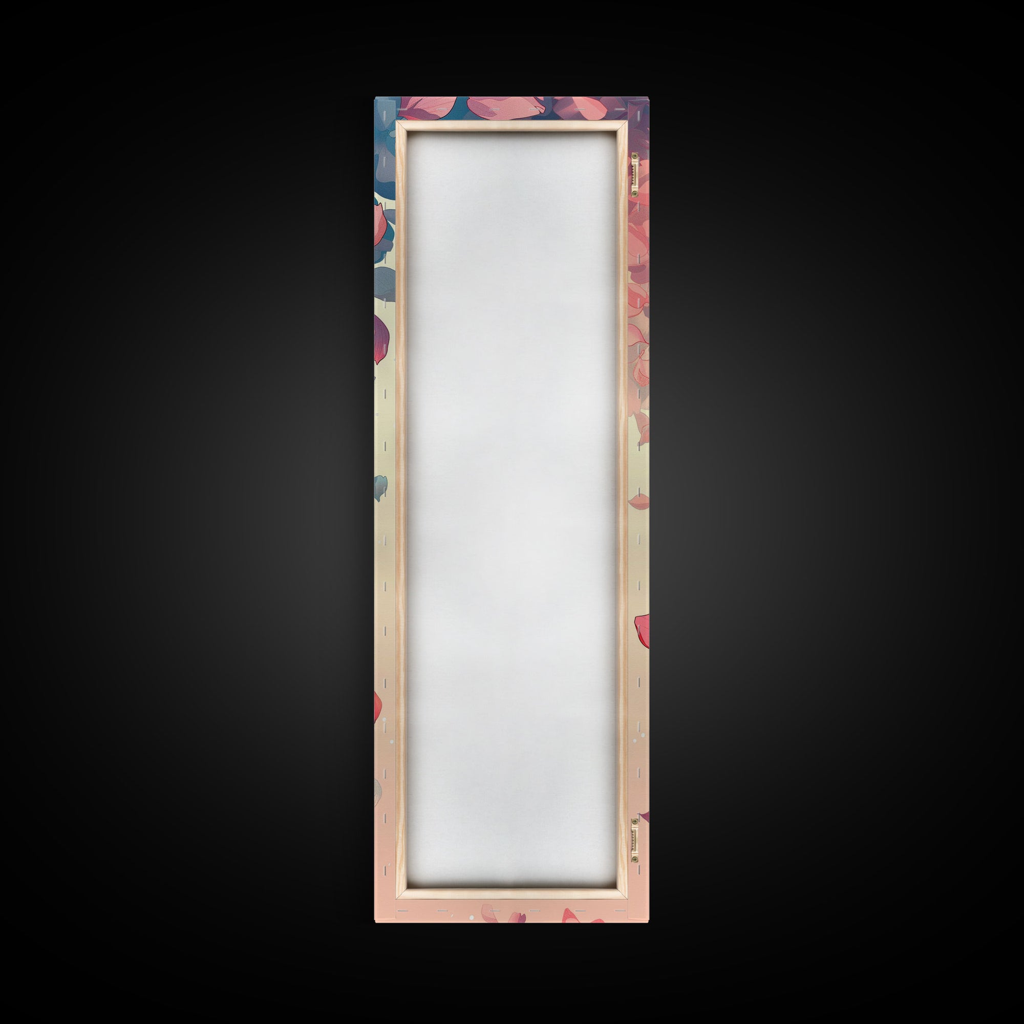 Cascading Pink Petals In Delicate Canvas, Tall Skinny Framed Wall Art For Feng Shui-Inspired Spaces, Japanese Style Art