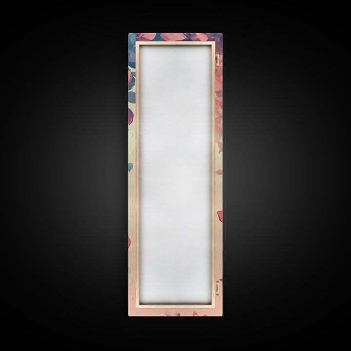 Cascading Pink Petals In Delicate Canvas, Tall Skinny Framed Wall Art For Feng Shui-Inspired Spaces, Japanese Style Art