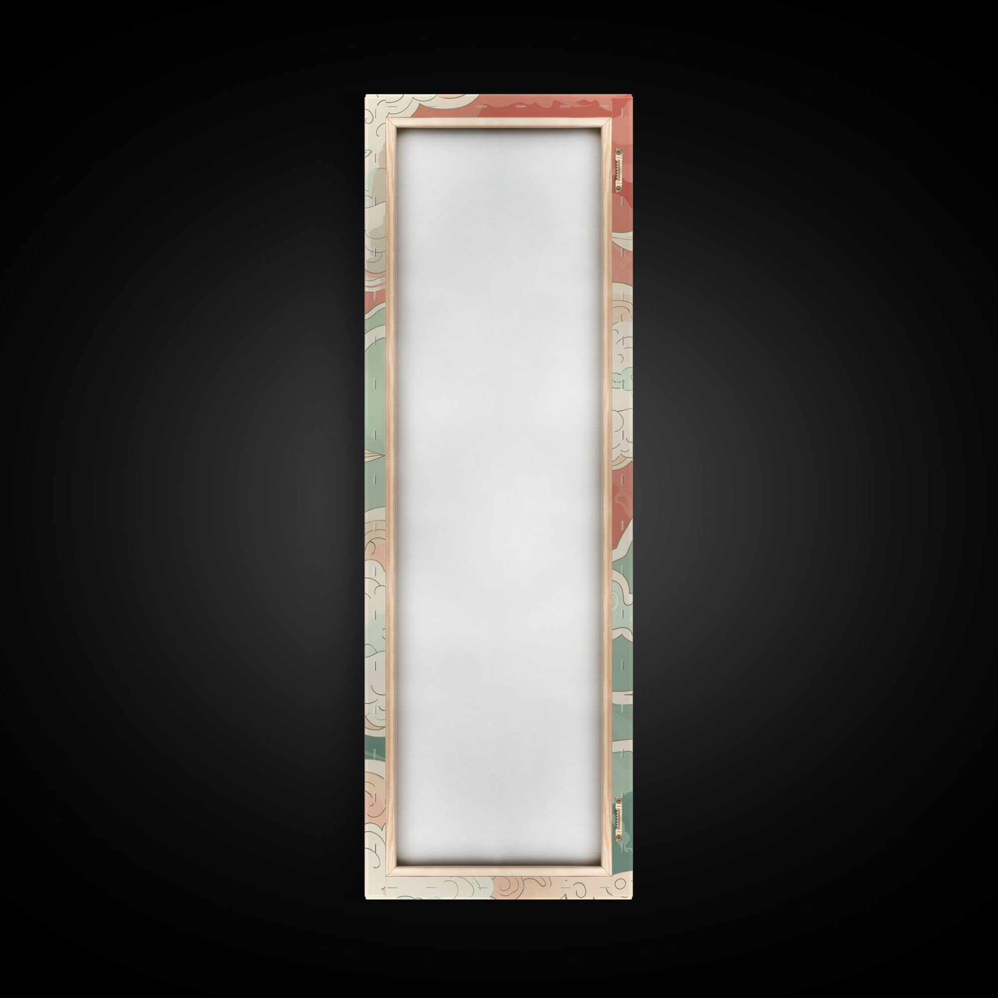 Traditional Japanese Cloud Design In Pastel Colors, Ukiyo-e Style Canvas, Framed Canvas Print, Tall Skinny Japanese Wall Art, Ready To Hang