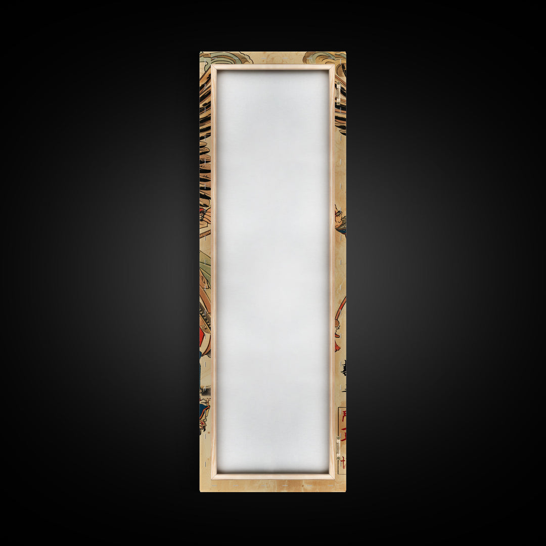 Samurai Warrior With Eagle Wings - Skinny Art Tall Art Framed Canvas Print Japanese Style Art Ukiyo-e Art