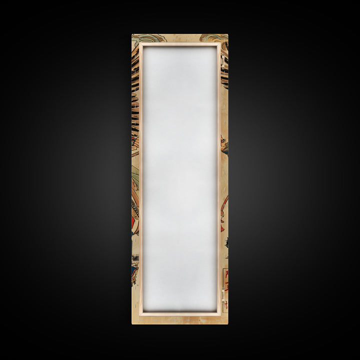 Samurai Warrior With Eagle Wings - Skinny Art Tall Art Framed Canvas Print Japanese Style Art Ukiyo-e Art