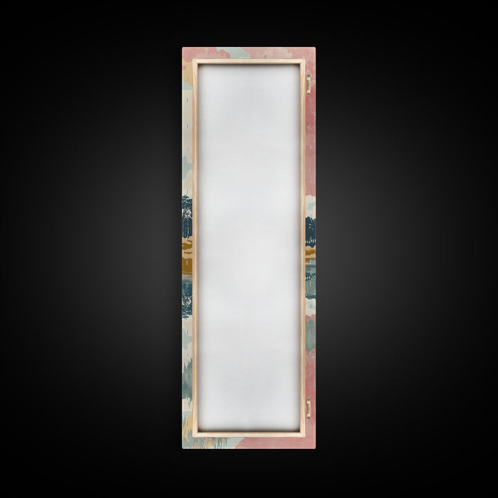 Tall Skinny Art Japanese Style Wood Block Print Serene Lake Scene With Pastel Reflections For Framed Canvas Print In Ukiyo-e Style