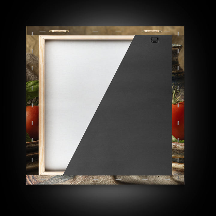 Pizzeria Tomato Basil and Mozzarella Still Life Framed Canvas Print, Restaurant Art, Bar Decor, Restaurant Decor, RES-1x1-34
