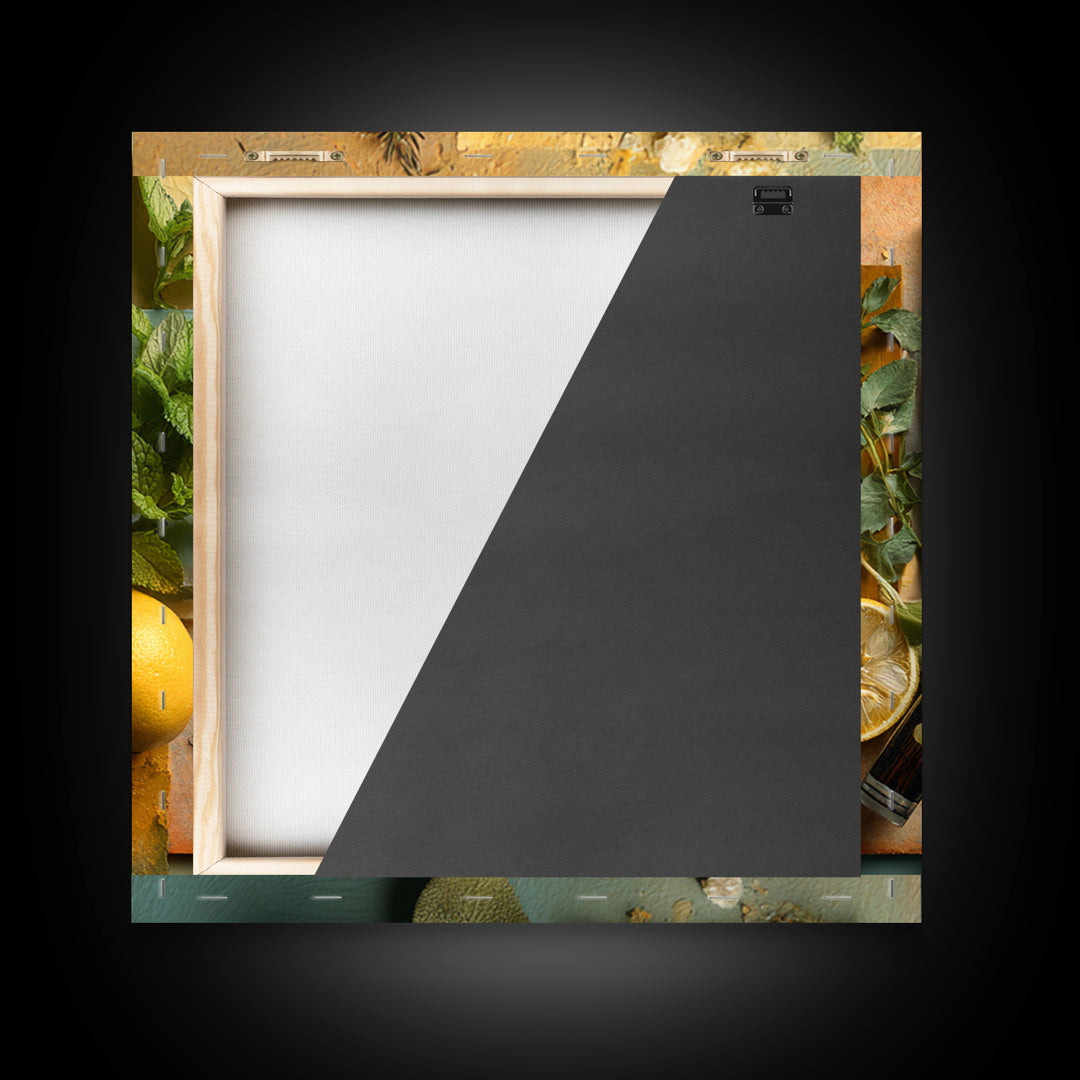 Chef Knife Herbs and Cutting Board Still Framed Canvas Print, Restaurant Art, Boho Decor, Restaurant Decor, Oil Painting, RES-1x1-37