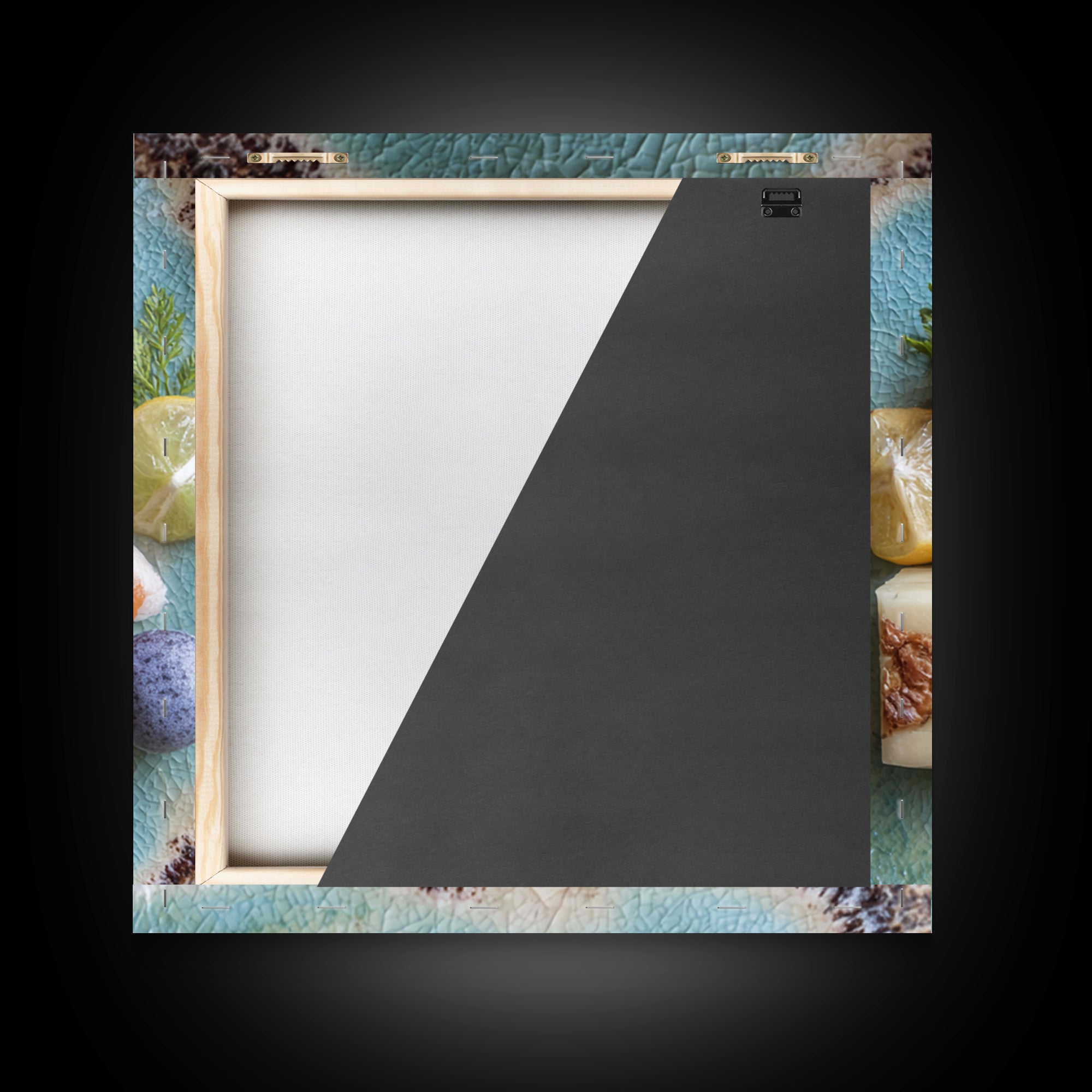 Sushi Fish and Ceramic Plate Composition Framed Canvas Print, Restaurant Art, Textured Painting, Restaurant Decor, Bistro, RES-1x1-53