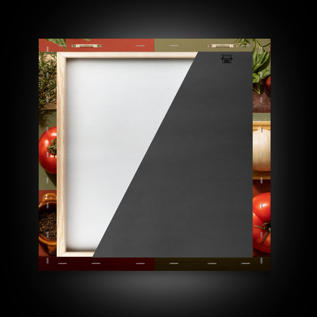 Chef Knife Herbs and Cutting Board Still Framed Canvas Print, Restaurant Art, Boho Decor, Restaurant Decor, Oil Painting, RES-1x1-61