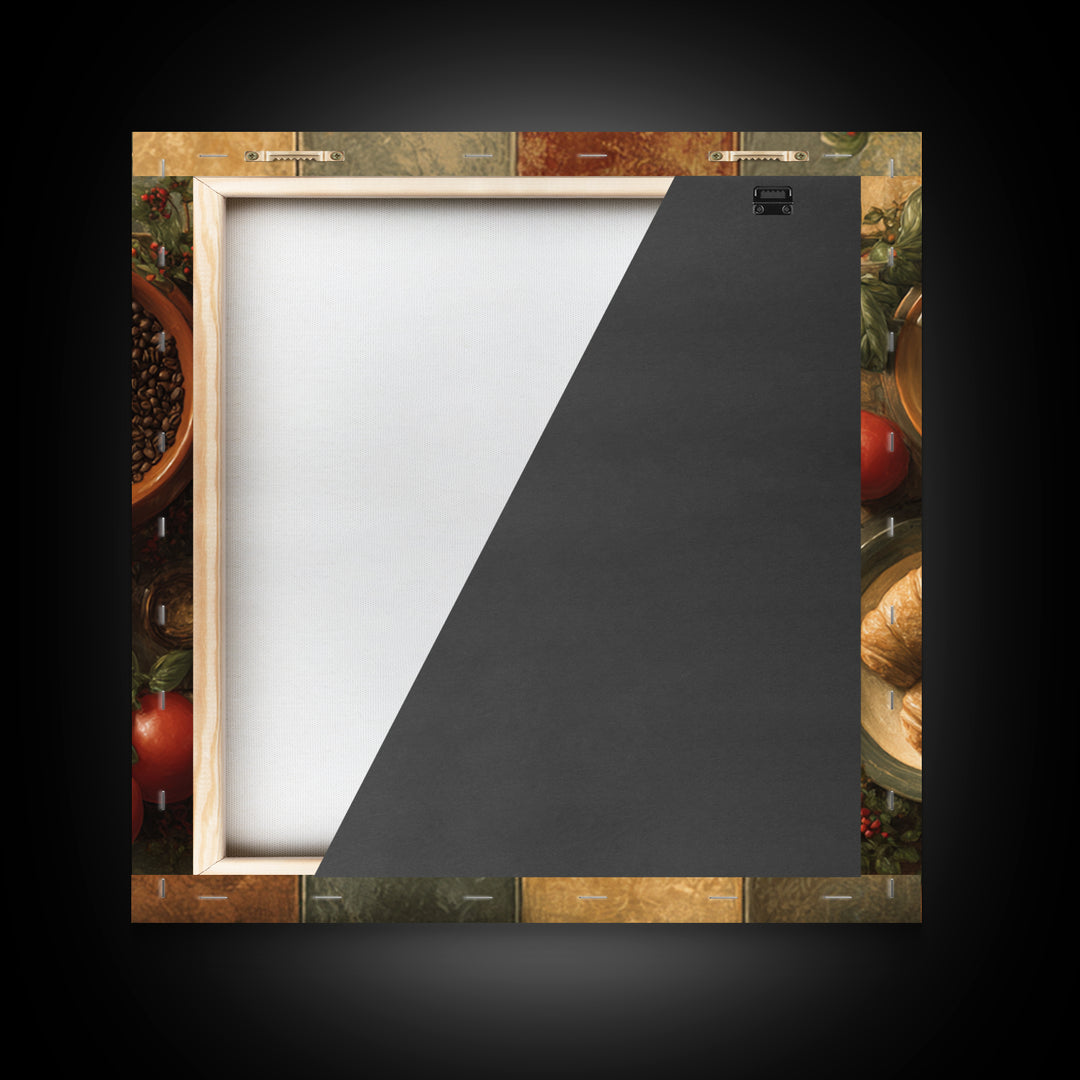 Coffee Beans and Pastry Arrangement Framed Canvas Print, Restaurant Art, Stained Glass Art, Restaurant Decor, Fine Art, Bistro, RES-1x1-70