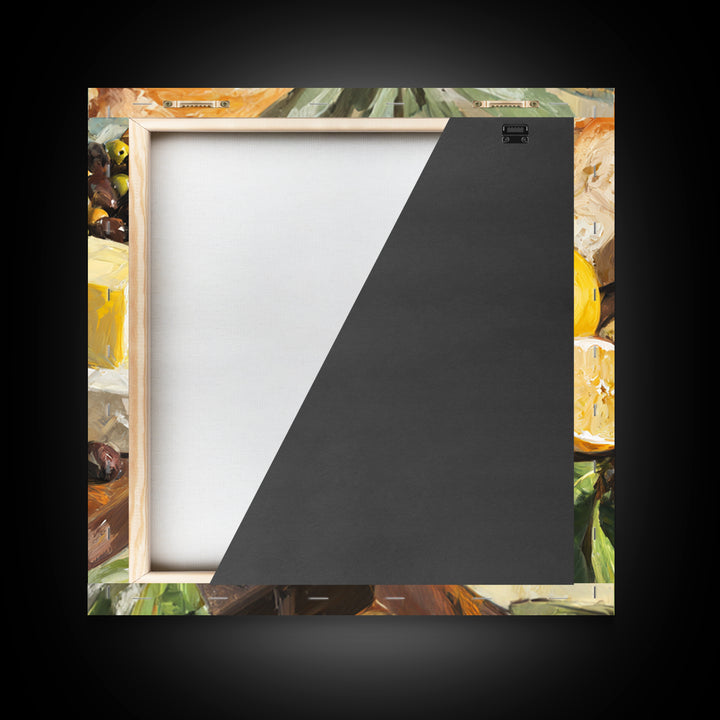 Mediterranean Olives Bread and Cheese Board Canvas Print, Restaurant Art, Wall Decor, Restaurant Decor, Fine Art, Bistro, RES-1x1-81