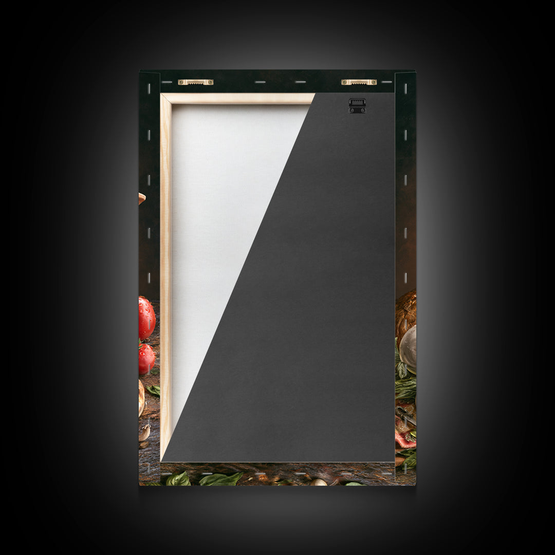 Pizzeria Tomato Basil and Mozzarella Still Life Framed Canvas Print, Restaurant Art, Digital Print, Restaurant Decor, Bistro, RES-2x3-90