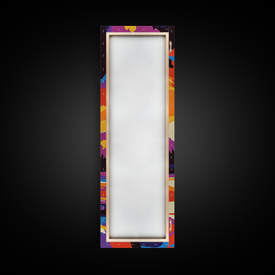 Campfire Under Sunset Framed Canvas Print Southwest Wall Art Rustic Art Moody Art Tall Skinny Art Living Room Art