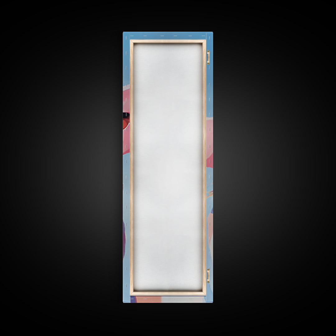 Chic Woman in Pink Hat Light Pink Wall Art Framed Canvas Print Fashion Illustration Modern Home Decor Bedroom Art