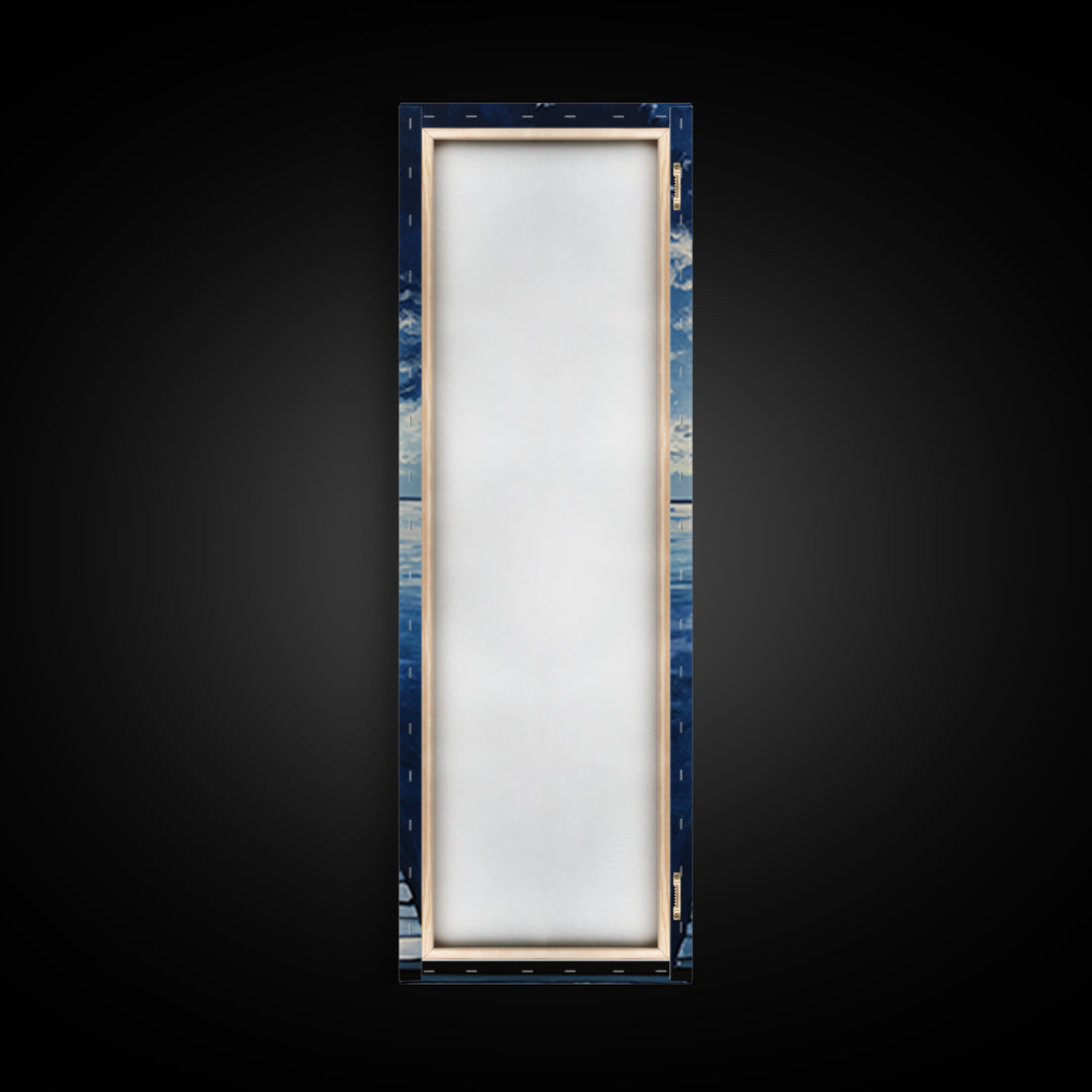 Dockside Tranquility Coastal Wall Art Framed Canvas Print Nautical Painting Blue and Green Wall Art Above Sofa Art Lake Tahoe Art