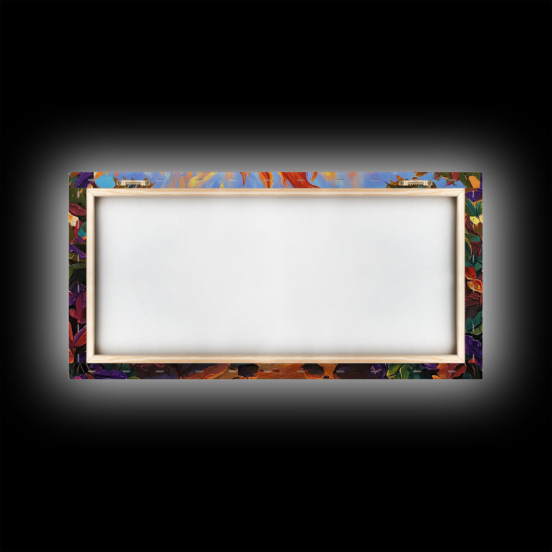 Campfire by Lake, bonfire painting, rustic wall art, mountain painting, framed canvas print, above sofa art, cozy night decor