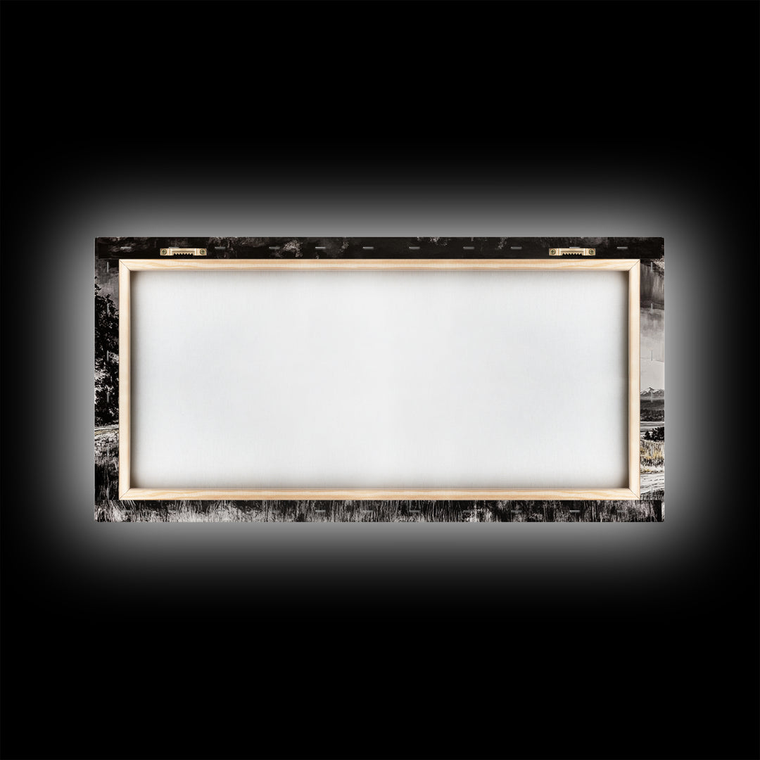 Covered Wagon, barn landscape oil painting, rustic wall art, farmhouse decor, panoramic art, smoky mountain art, Framed Canvas Print, landscape