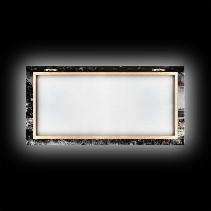 Covered Wagon, barn landscape oil painting, rustic wall art, farmhouse decor, panoramic art, smoky mountain art, Framed Canvas Print, landscape