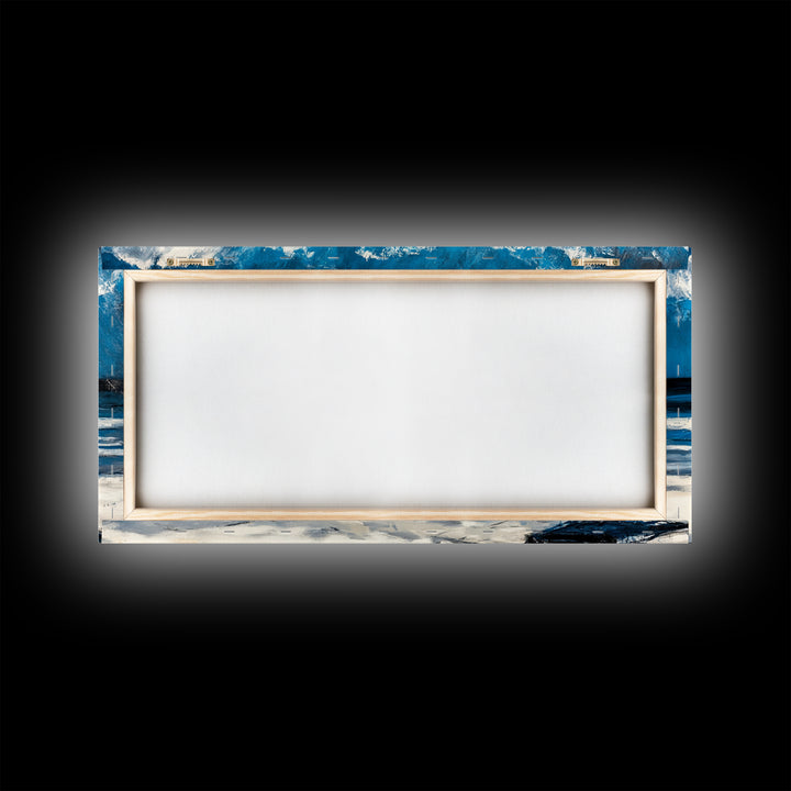 Beach Chair, coastal decor, nautical painting, seascape painting, ocean view, lake Tahoe art, blue and green wall art, Framed Canvas Print, surf