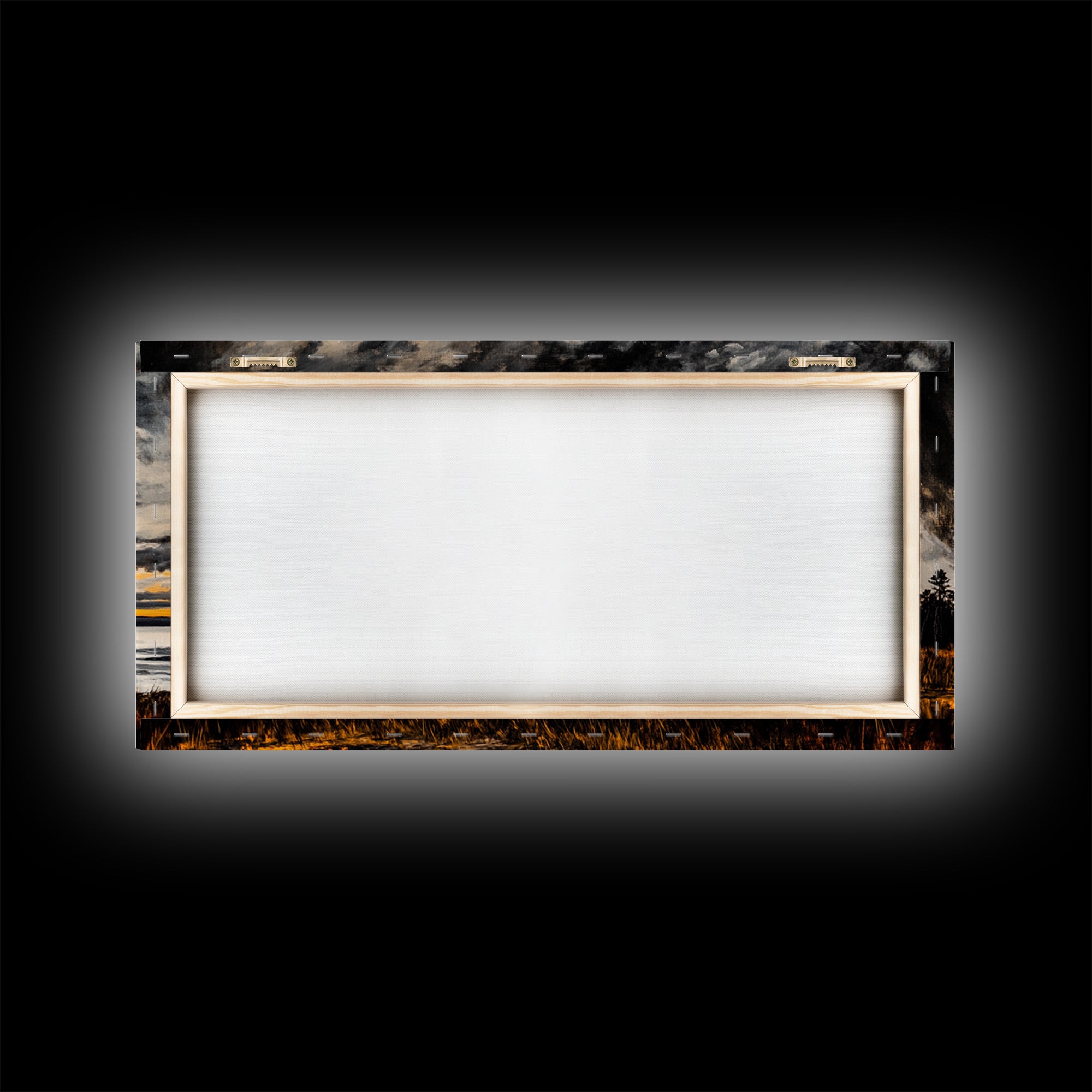 Campfire, forest at dusk painting, smoky mountain art, extra wide art, autumn decor, wabi sabi art, Framed Canvas Print, above couch art