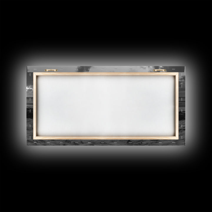 Campfire on Beach Framed Canvas Print | Seascape Painting | Coastal Wall Art | Moody Art | Rustic Decor | Extra Wide Art | Nautical Painting