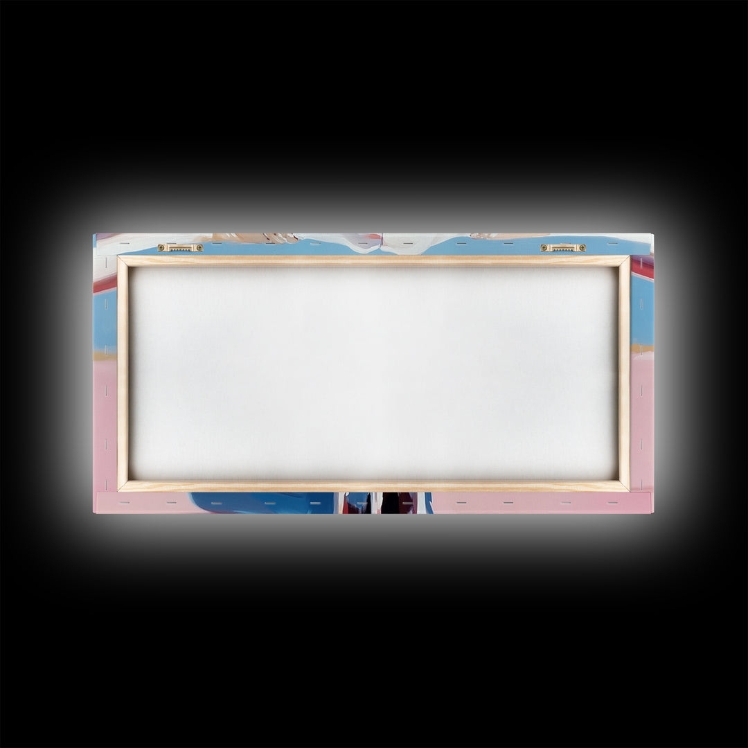 Bull Skull Painting, Southwest Wall Art, Pink and Blue Art, Rustic Western Decor, Framed Canvas Print, Extra Wide Art, Boho Art