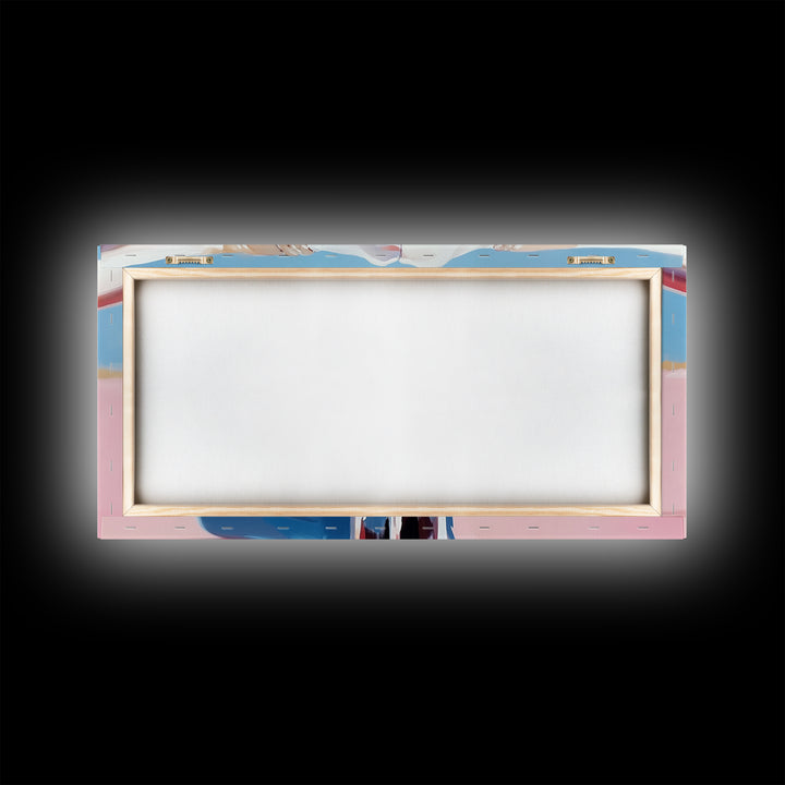 Bull Skull Painting, Southwest Wall Art, Pink and Blue Art, Rustic Western Decor, Framed Canvas Print, Extra Wide Art, Boho Art