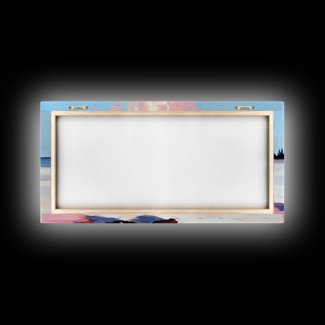 Campfire, moody art, coastal landscape art, framed canvas print, rustic decor, fire painting, extra wide art, landscape painting