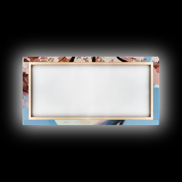 Cherry Blossom Painting, Birch Tree Art, Pink Wall Art, Botanical Prints, Extra Wide Art, Canvas Print, Above Sofa Art, Horizontal Wall Art